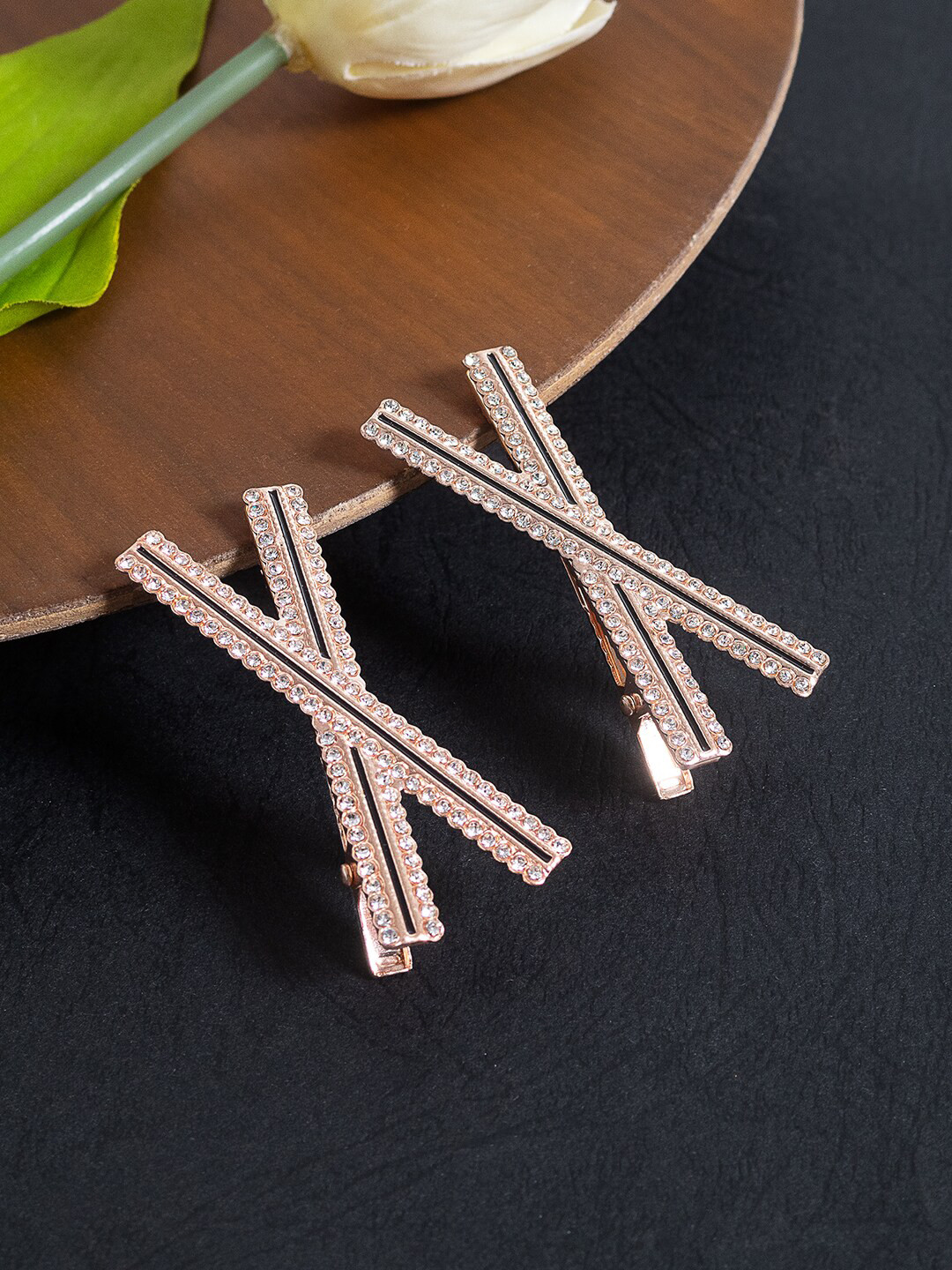 

Golden Peacock Women Set of 2 Embellished Alligator Hair Clip, Rose gold