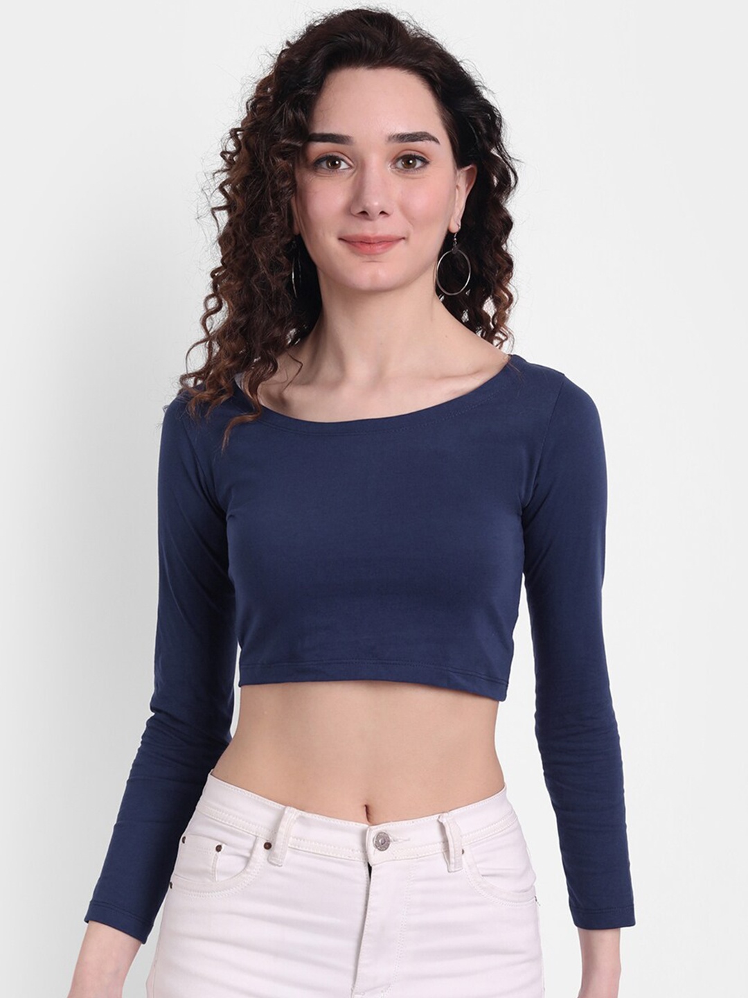 

COLOR CAPITAL Scoop Neck Fitted Crop Top, Navy blue