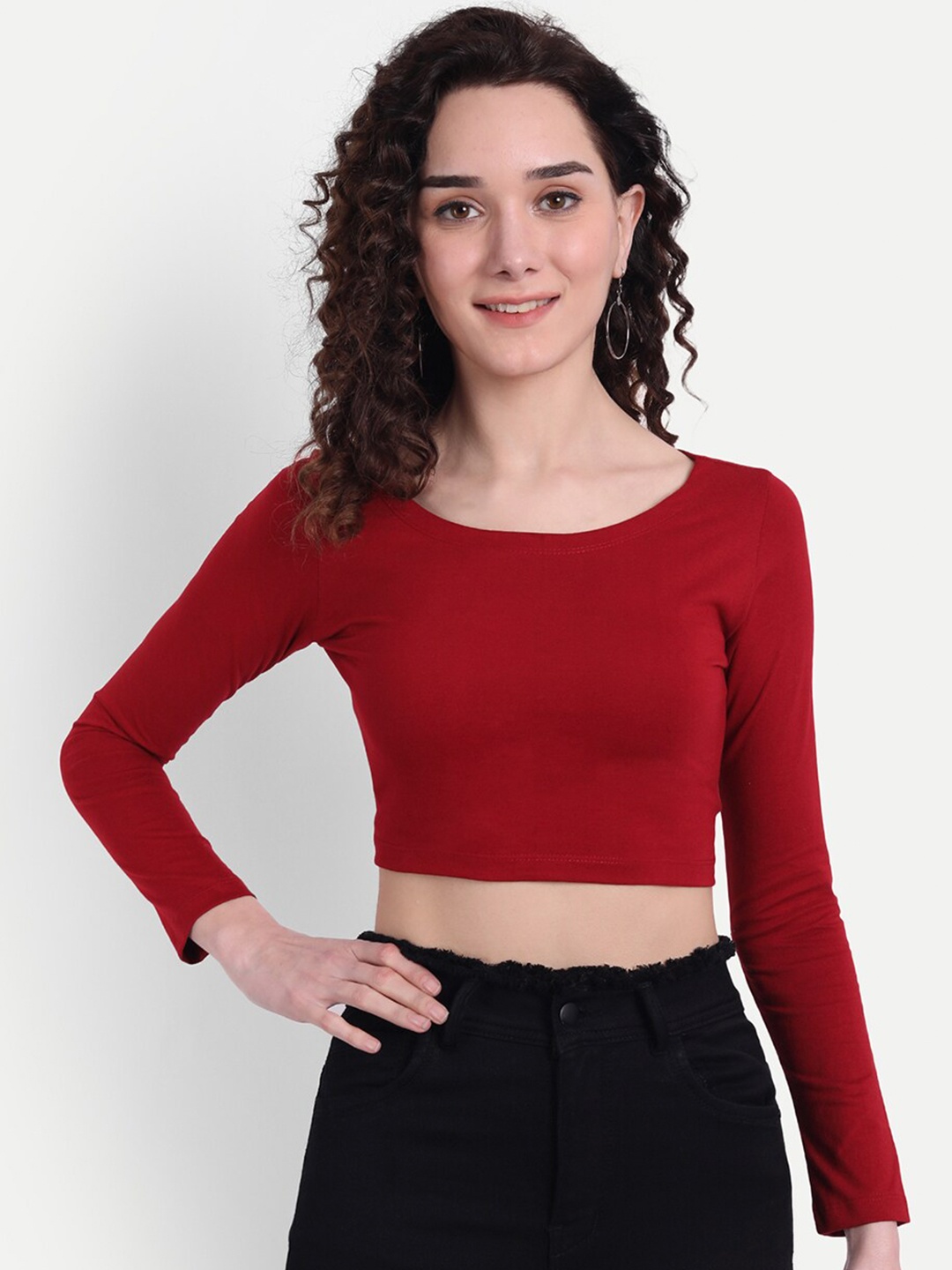 

COLOR CAPITAL Scoop Neck Fitted Crop Top, Maroon
