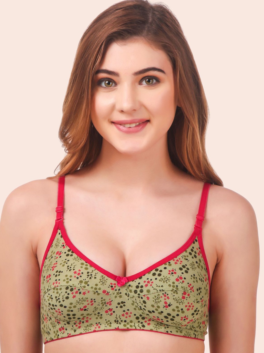 

Fasense Floral Printed Everyday Non Padded Bra, Green