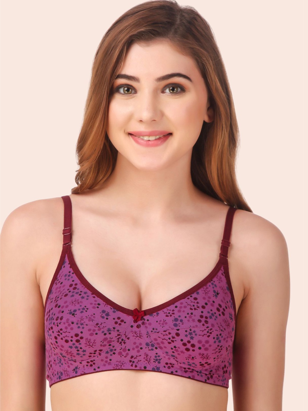 

Fasense Floral Printed Everyday Non Padded Bra, Purple