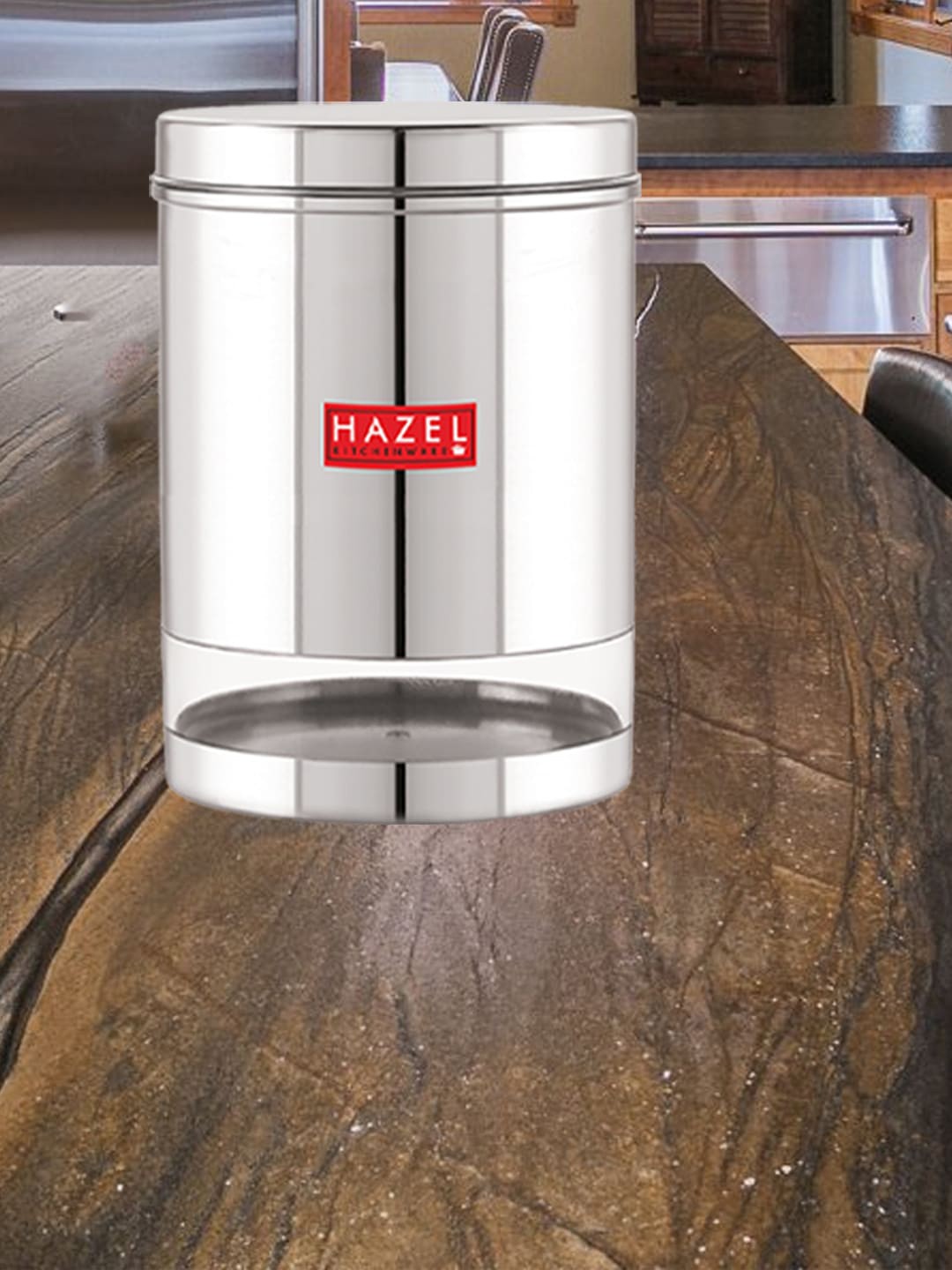 

HAZEL Stainless Steel Transparent Kitchen Storage Jar 3 ltrs Each, Silver