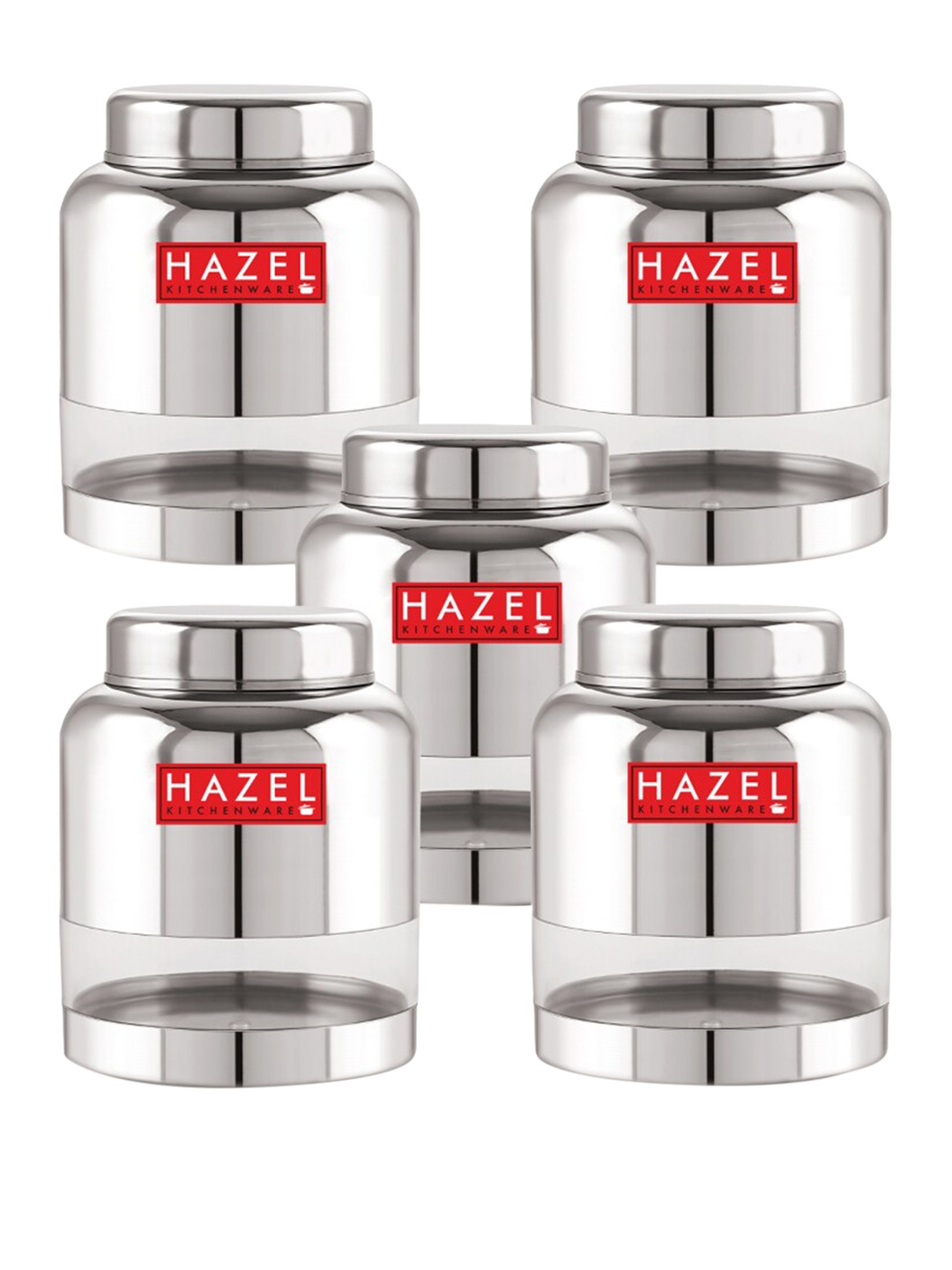 

HAZEL Set Of 5 Stainless Steel Airtight Food Container Jar 1.5 ltrs Each, Silver