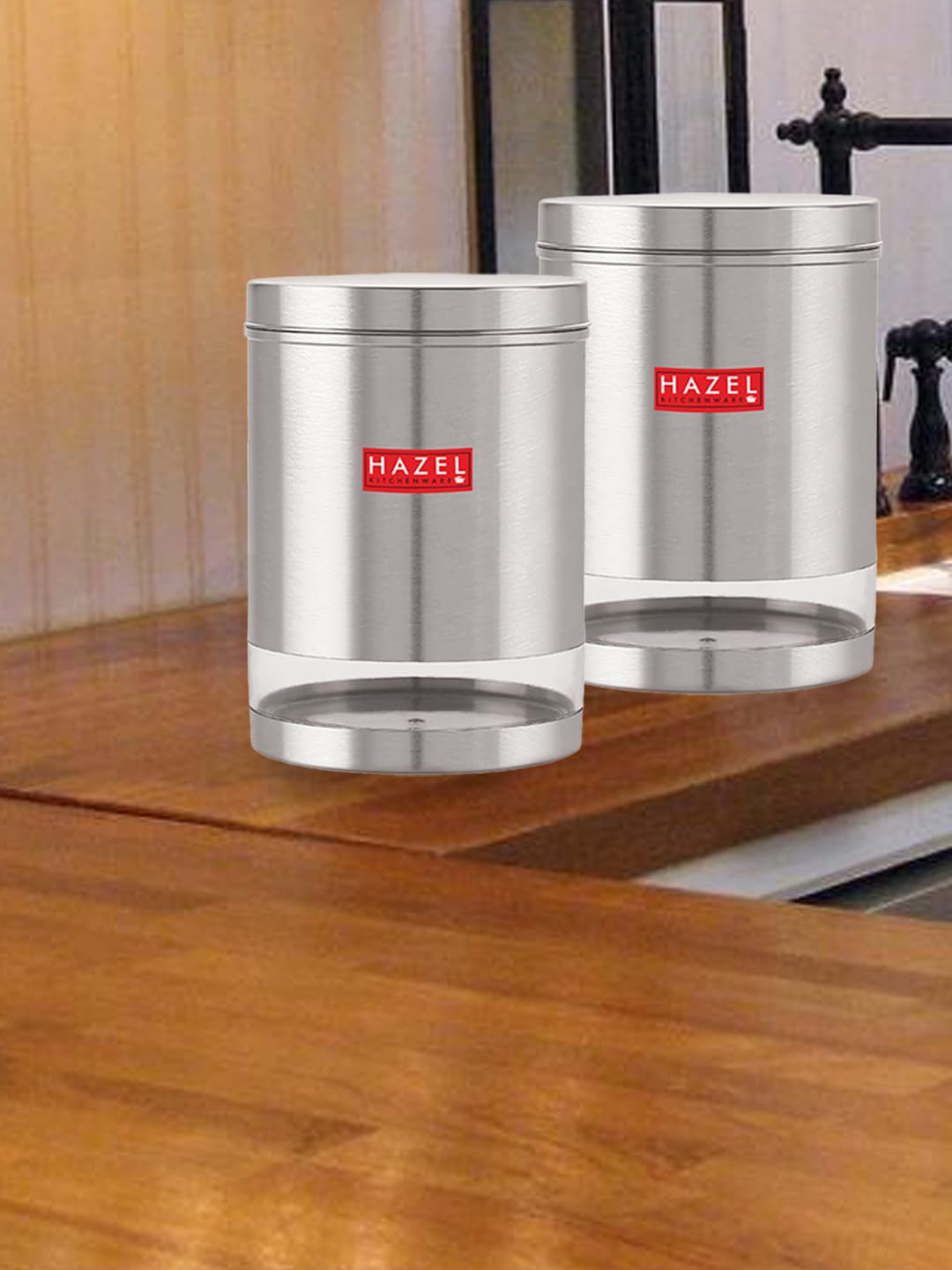 

HAZEL Set Of 2 Stainless Steel Transparent Kitchen Storage Jar 3 ltrs Each, Silver