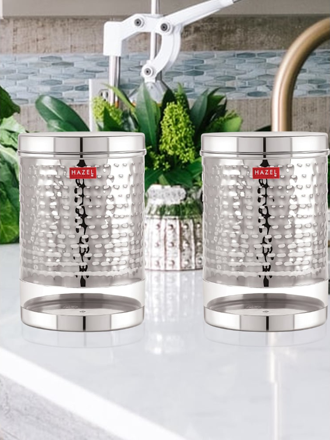 

HAZEL Set Of 2 Stainless Steel Kitchen Storage Jars 1.9 ltrs Each, Silver