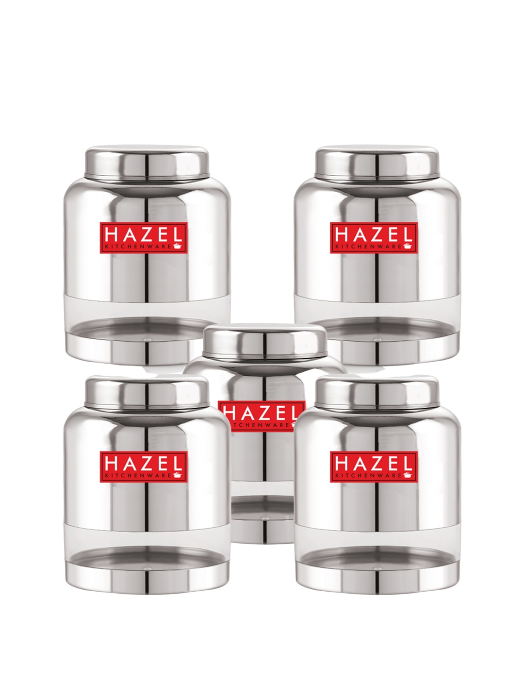 

HAZEL Set Of 5 Stainless Steel Airtight Kitchen Storage Jars 2 Ltrs Each, Silver