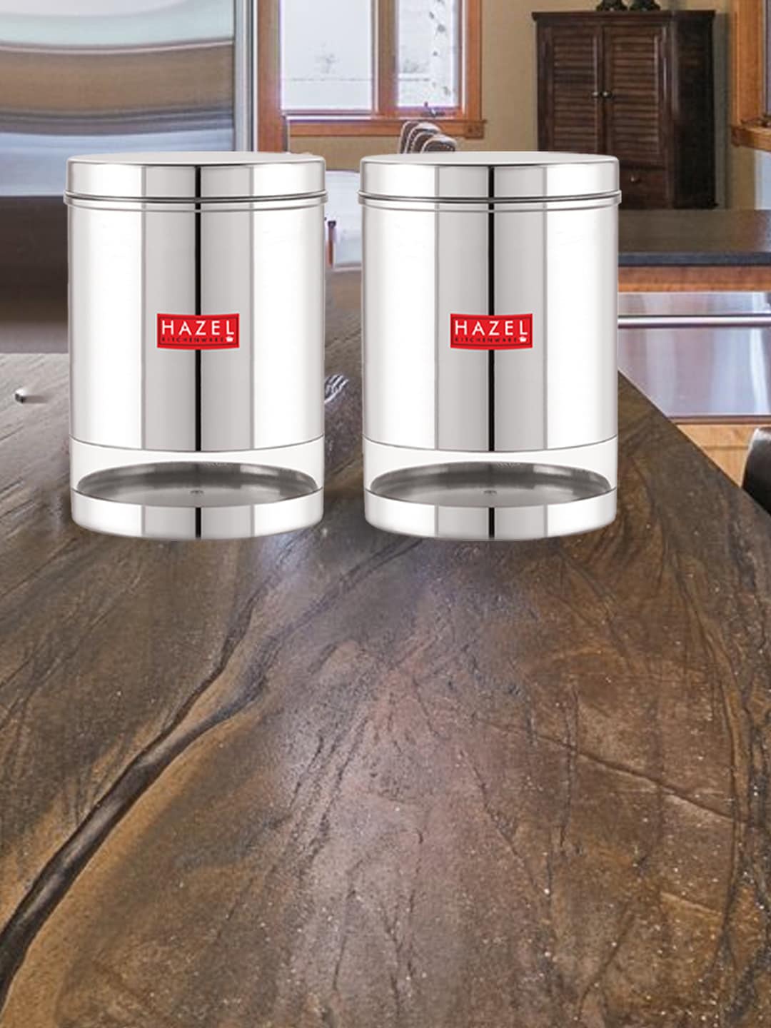 

HAZEL Set Of 2 Stainless Steel Hammered Finish Storage Jars 3 ltrs Each, Silver