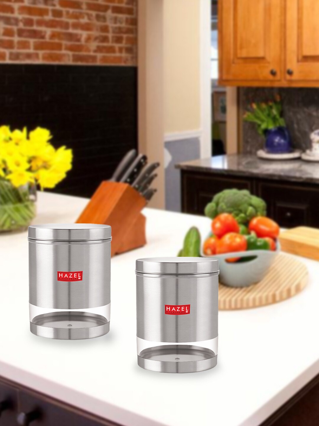 

HAZEL Set Of 2 Stainless Steel Containers 2.2 L Each, Silver