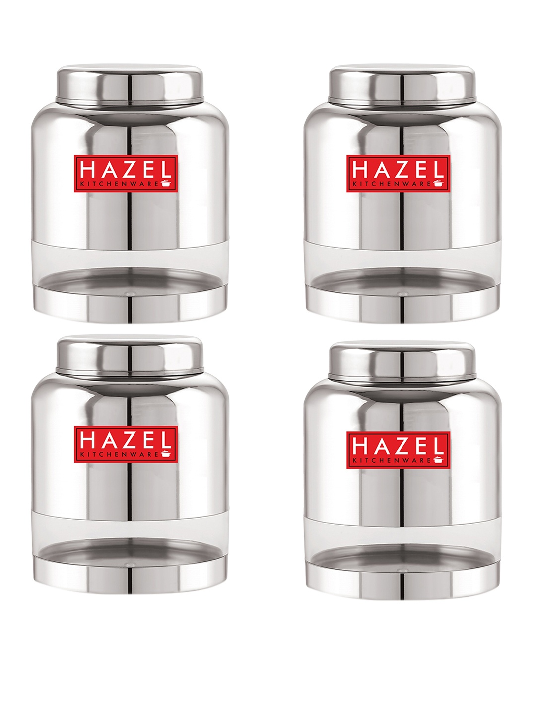 

HAZEL Set Of 4 Stainless Steel Storage Jars 2 L Each, Silver