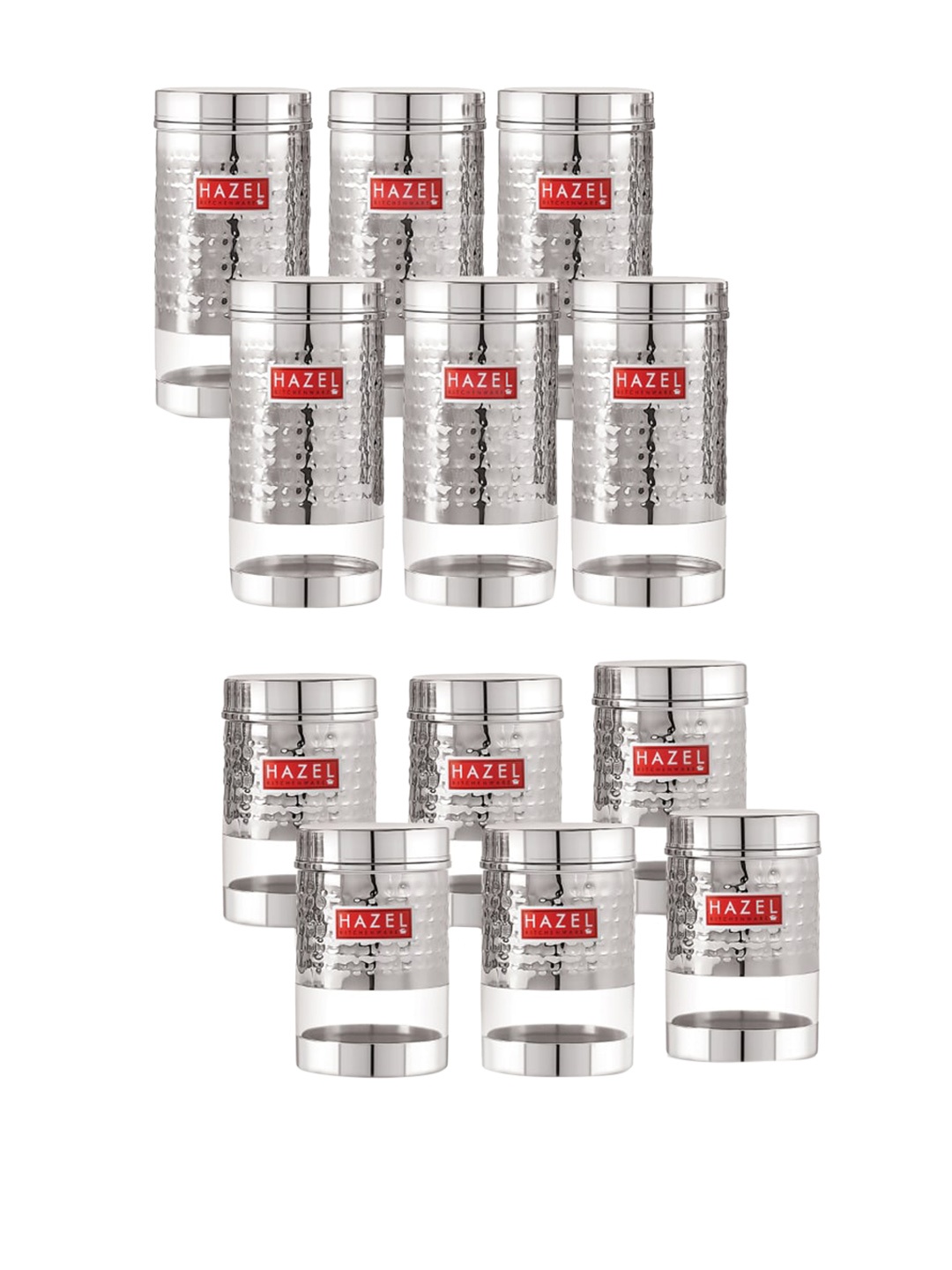 

HAZEL Set of 12 Stainless Steel Kitchen Storage Jars, Silver