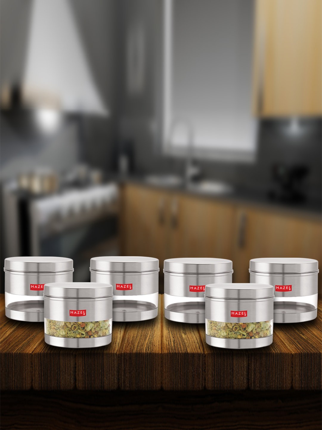 

HAZEL Set Of 2 Stainless Steel See-Through Storage Jars 1.1 L Each, Silver
