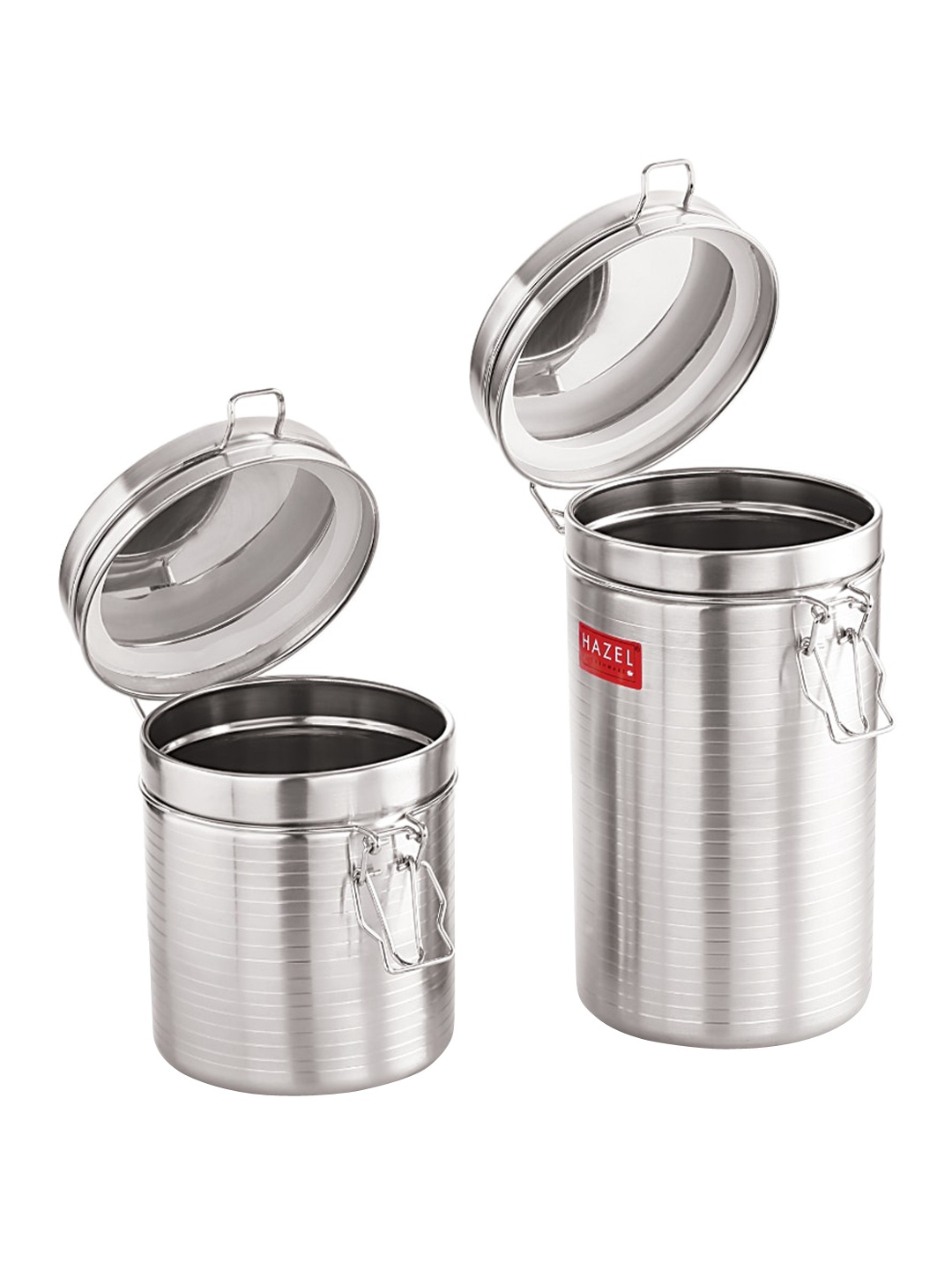 

HAZEL Set Of 2 Stainless Steel Container With Clip Lock Storage Jars, Silver