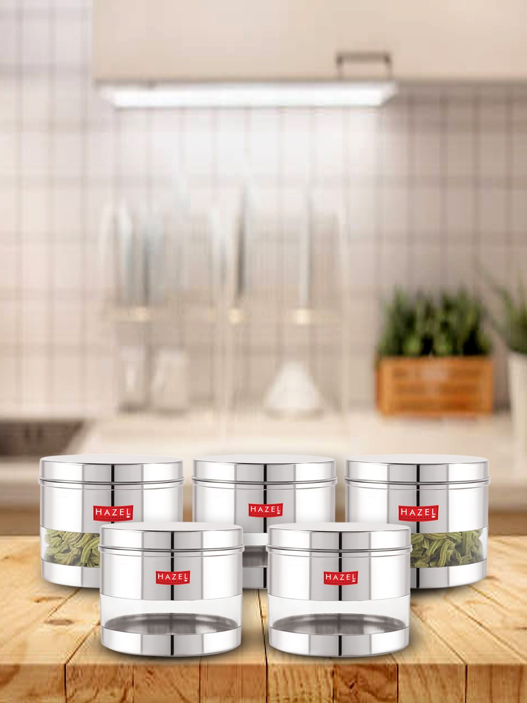 

HAZEL Set Of 5 Stainless Steel Food Container 1.1 L Each, Silver