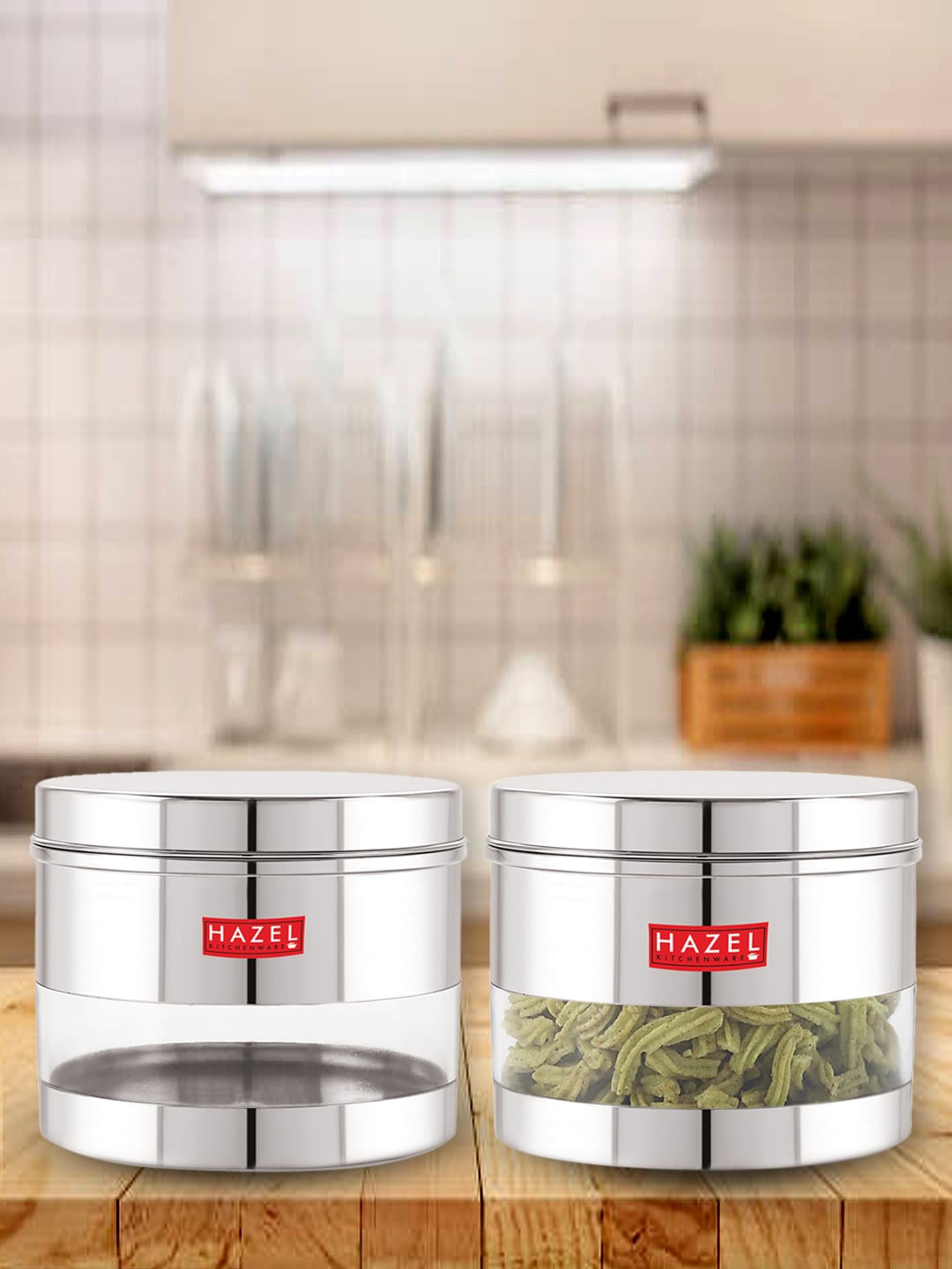 

HAZEL Set Of 2 Stainless Steel See Through Storage Jars 1.1L Each, Silver