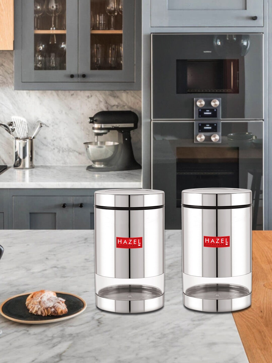 

HAZEL Set Of 2 Stainless Steel Food Container 1 L Each, Silver
