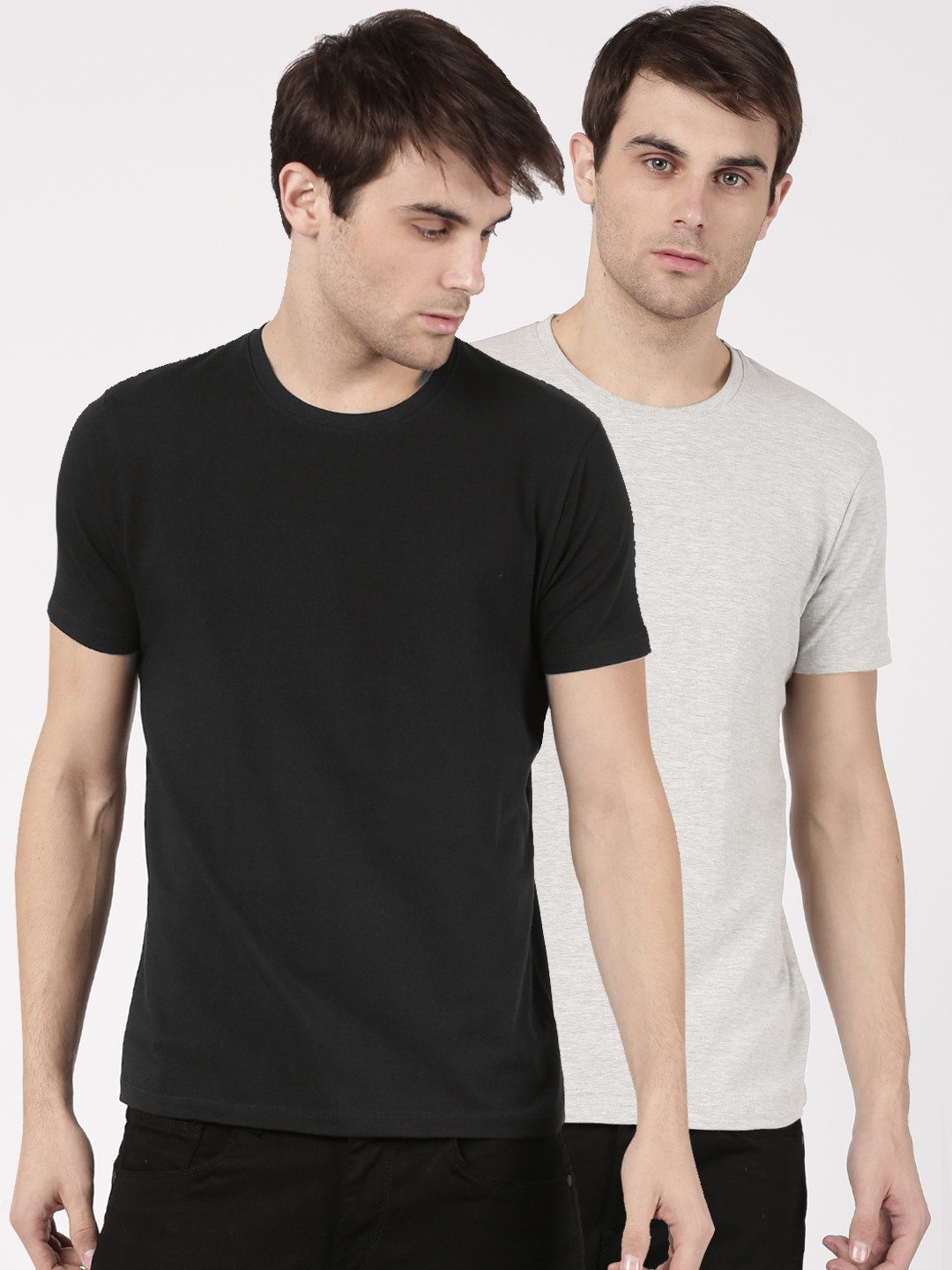 

ether Men Pack of 2 Pure Cotton T-shirt, Black