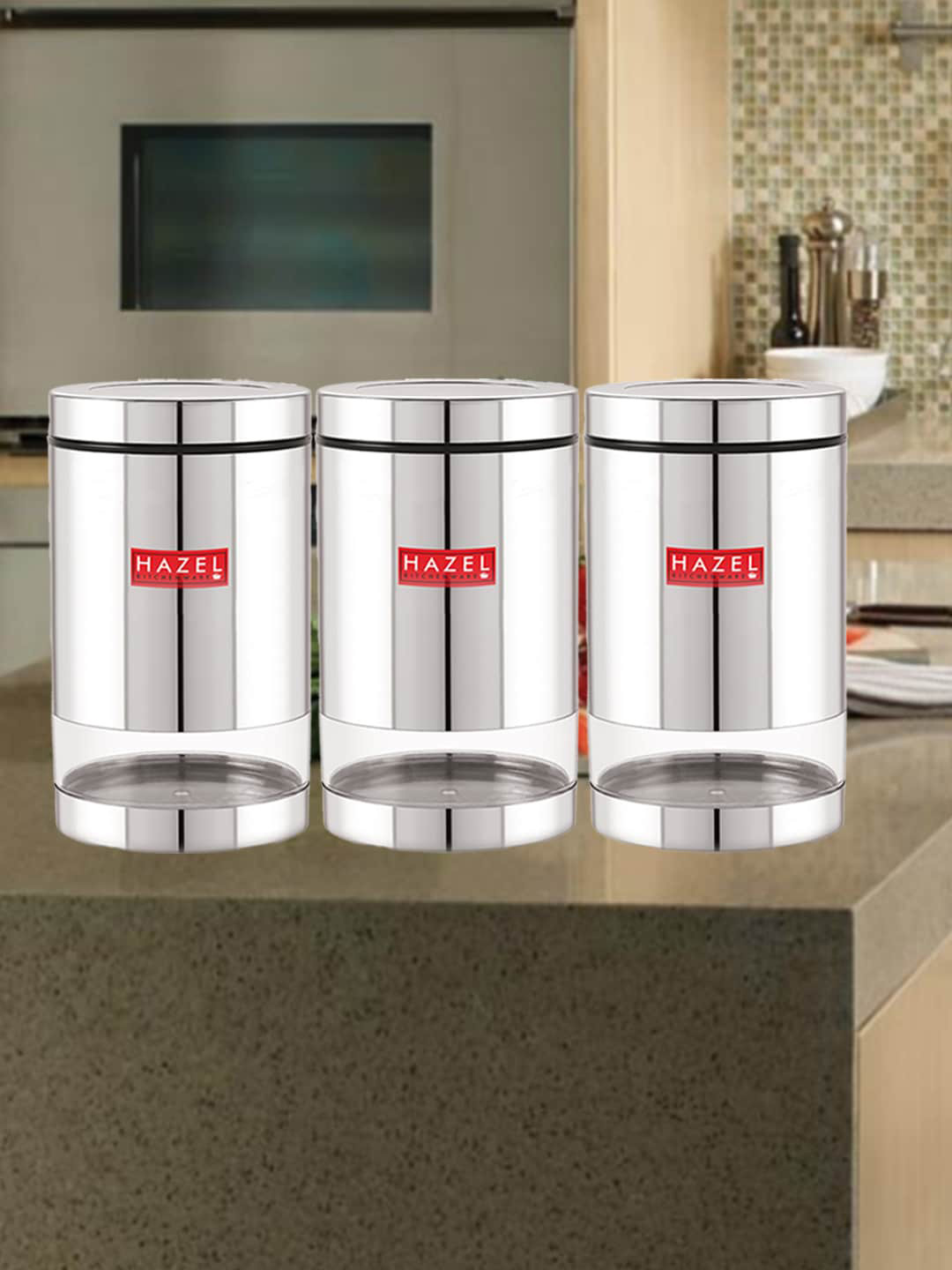 

HAZEL Set Of 3 Stainless Steel See Through Storage Containers 1.3L Each, Silver
