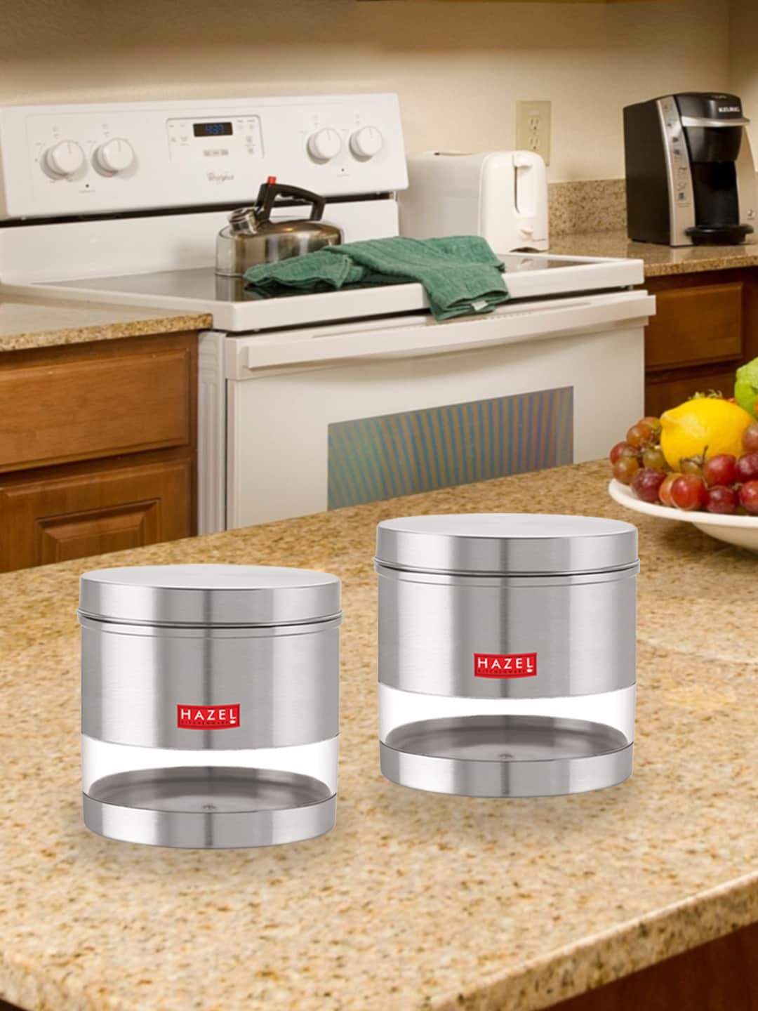 

HAZEL Set Of 2 Stainless Steel Storage Jars 1.5 L Each, Silver