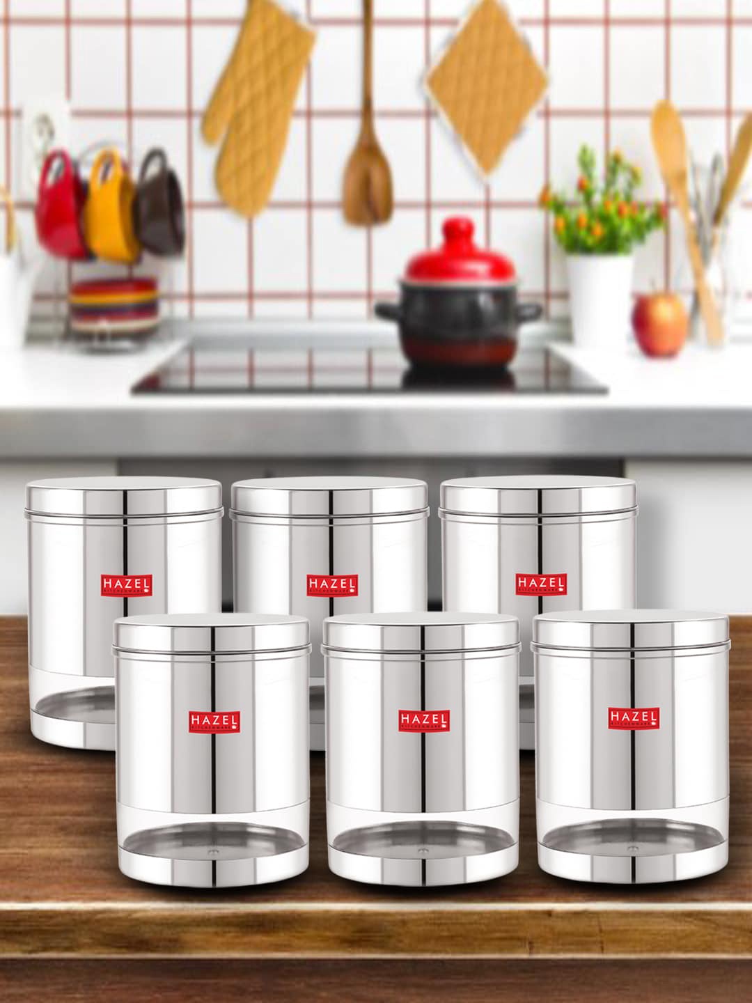 

HAZEL Set Of 6 Stainless Steel See Through Containers 1.9 L Each, Silver