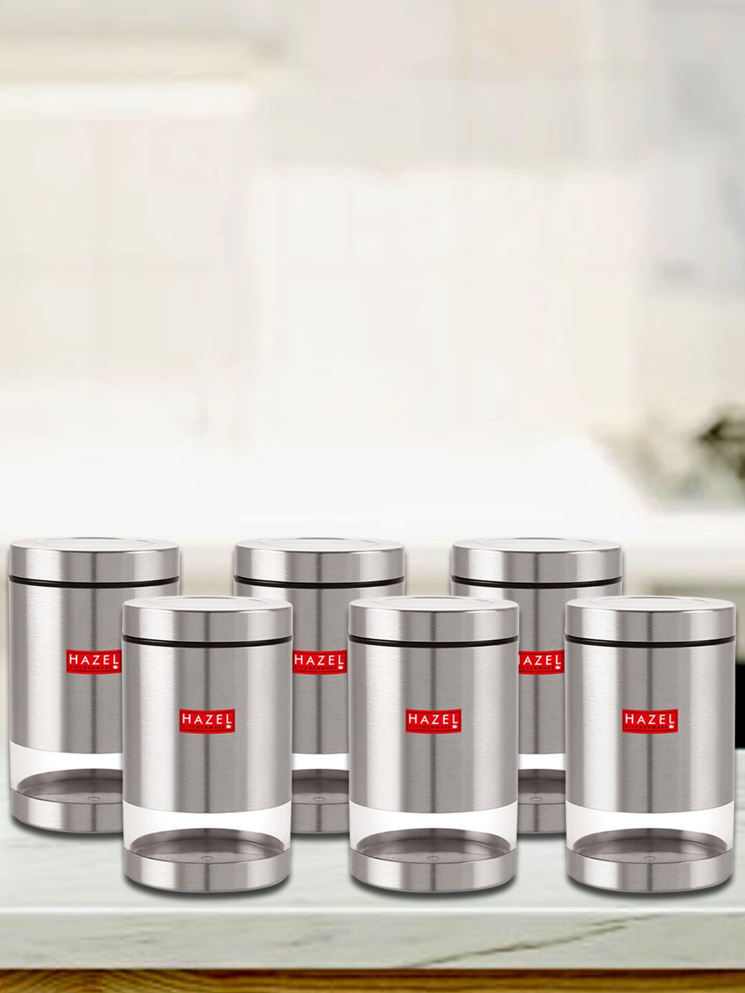 

HAZEL Set Of 6 Stainless Steel See Through Food Containers 1L Each, Silver