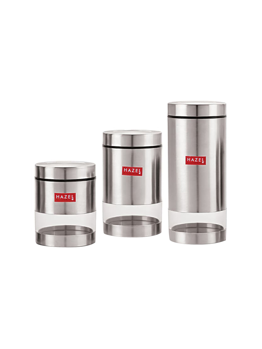 

HAZEL Set of 3 Stainless Steel Storage See Through Containers, Silver