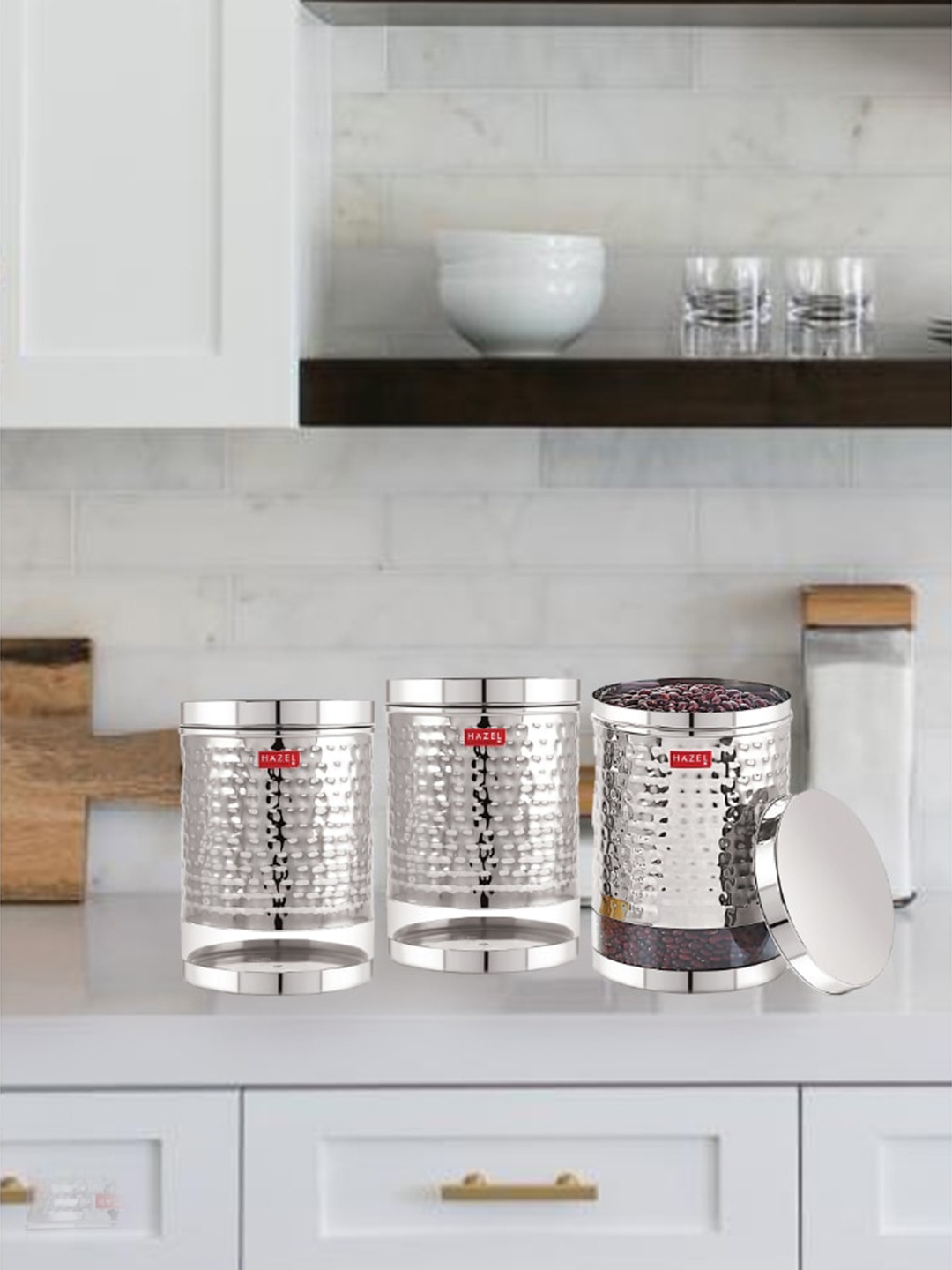 

HAZEL Set Of 3 Stainless Steel See Through Food Container 2.5 L Each, Silver