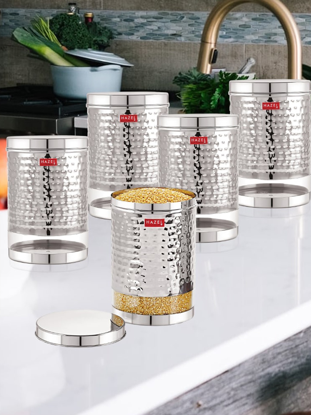 

HAZEL Set Of 5 Stainless Steel Food Container 2.2 L, Silver