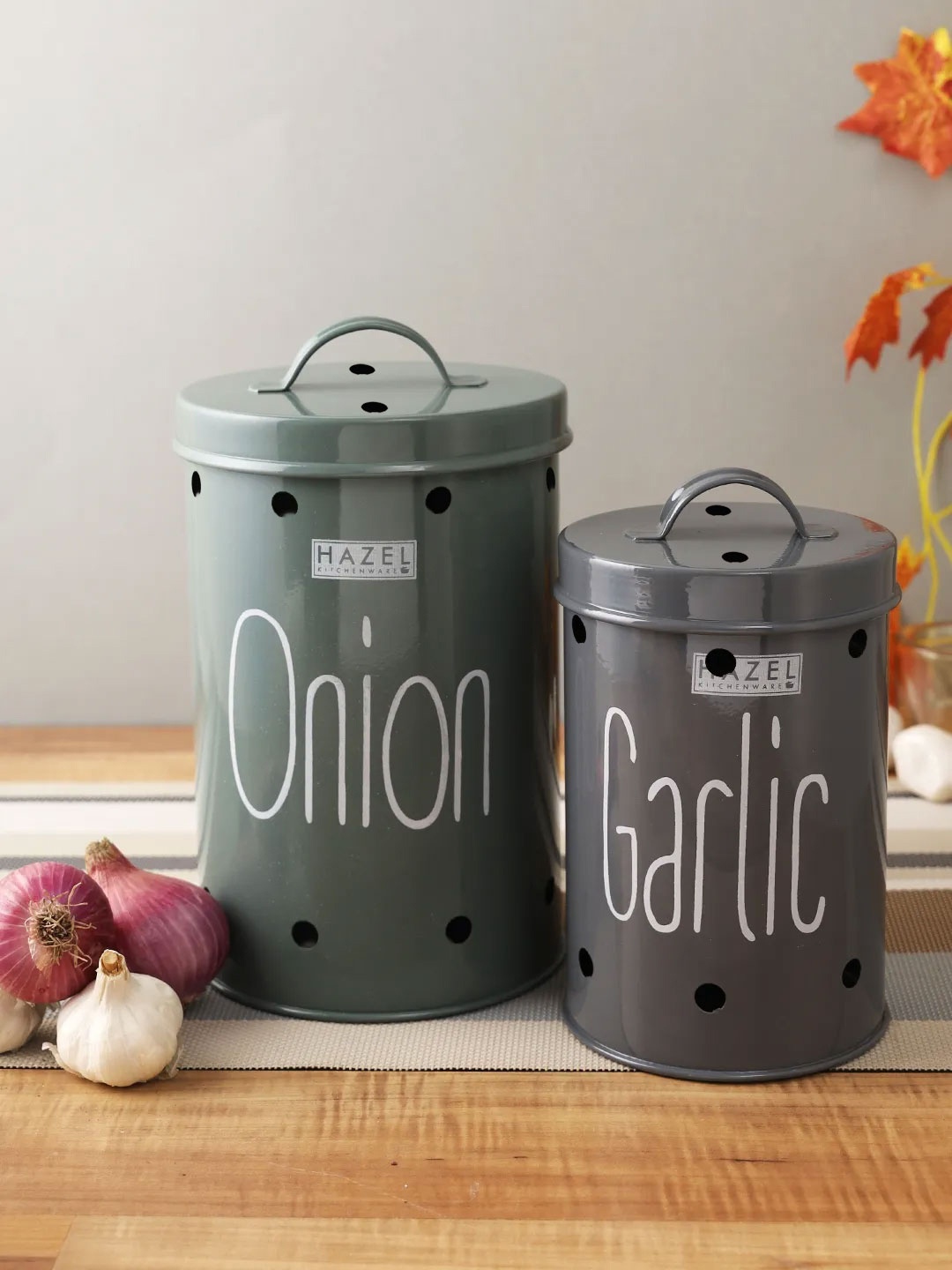 

HAZEL Set Of 2 Grey Printed Onion & Garlic Kitchen Storage Container