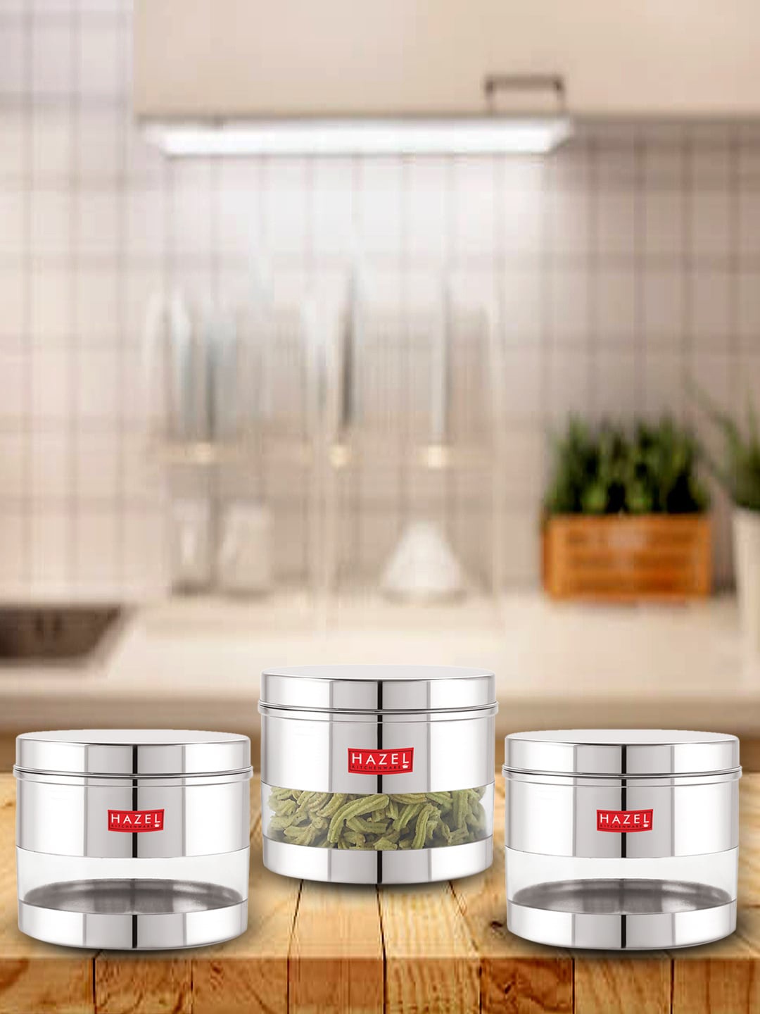 

HAZEL Set Of 3 Stainless Steel Food Container 1.1 L Each, Silver