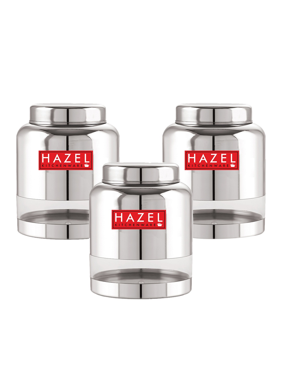 

HAZEL Set Of 3 Transparent Airtight Stainless Steel Kitchen Storage Jar 2 L Each, Silver
