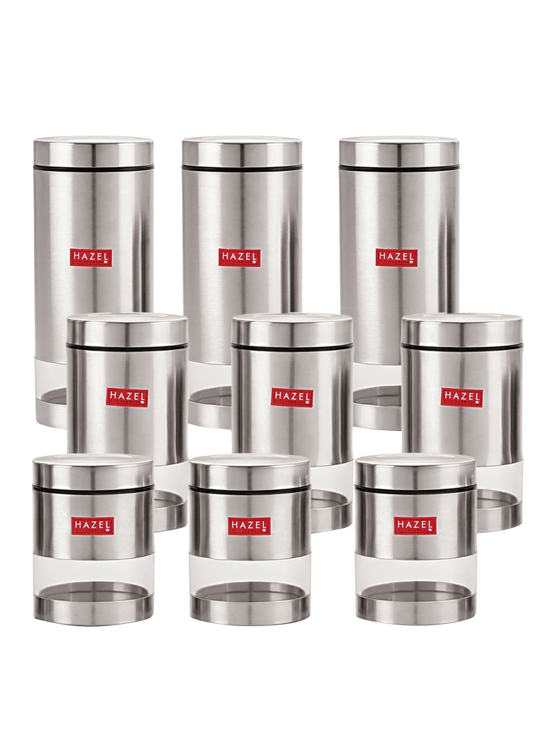 

HAZEL Set of 9 Silver Stainless Steel See Through Kitchen Storage