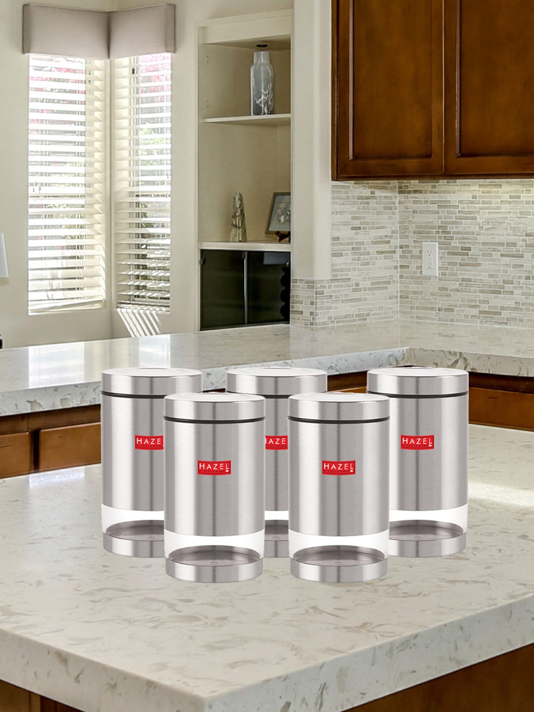 

HAZEL Set Of 5 Stainless Steel Food Container 1.3 L Each, Silver
