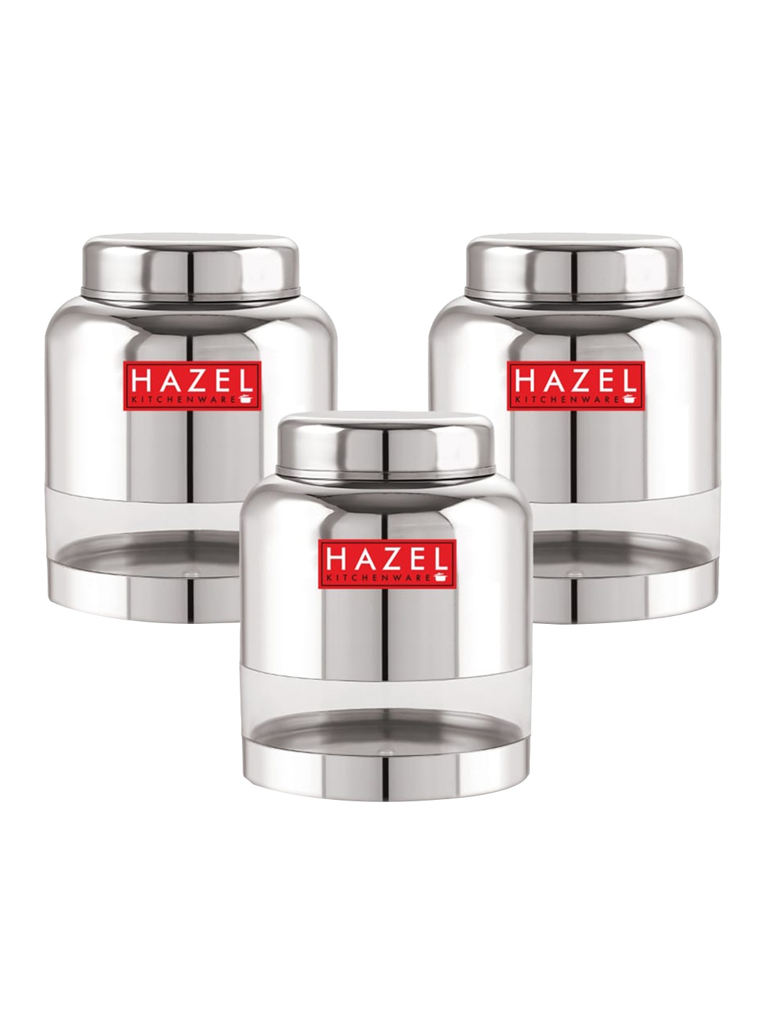 

HAZEL Set Of 3 Stainless Steel Storage Jars 1.5 L Each, Silver