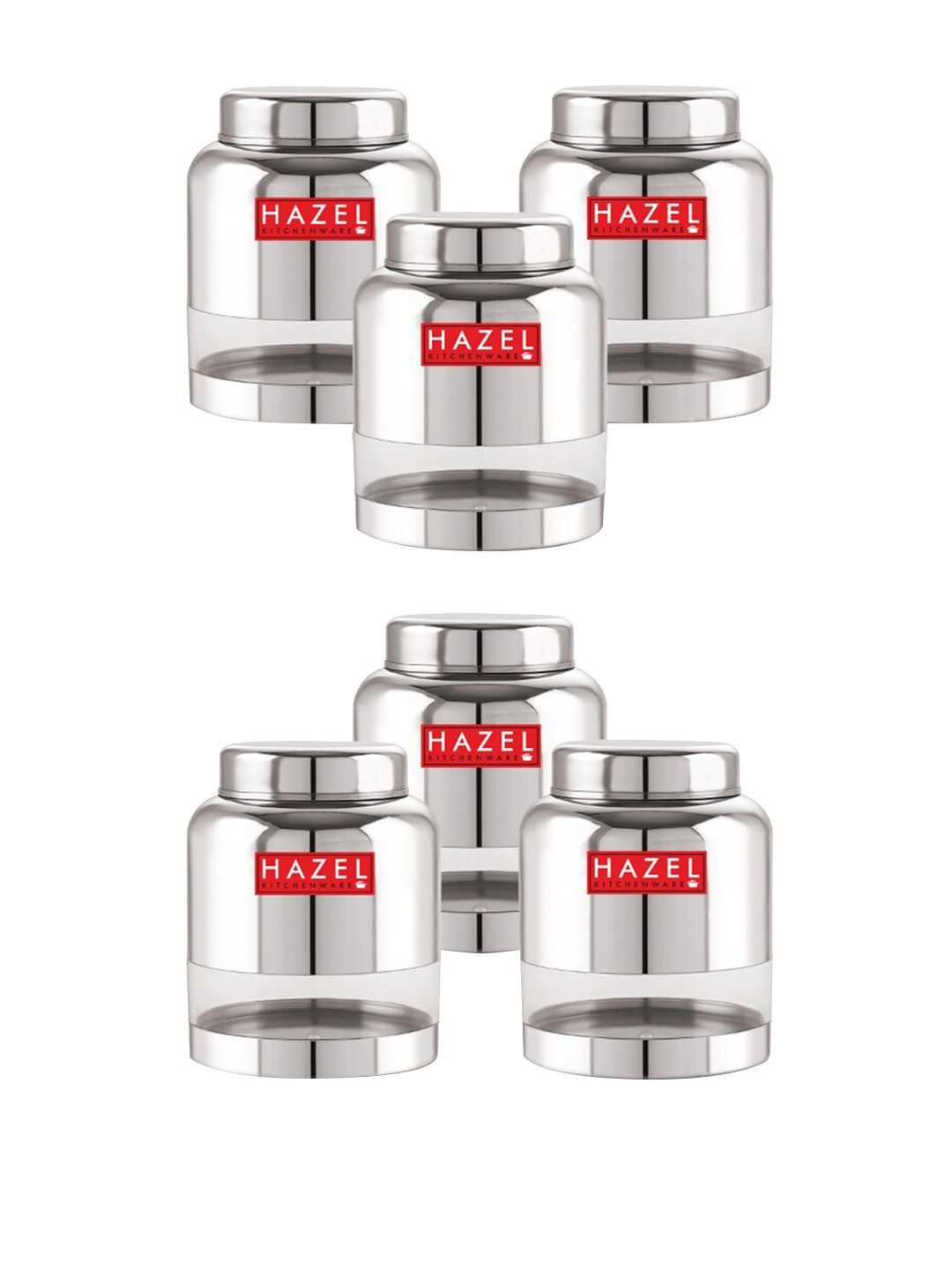 

HAZEL Set of 6 Silver Stainless Steel Glossy See Through Kitchen Storage 1.5 L Each