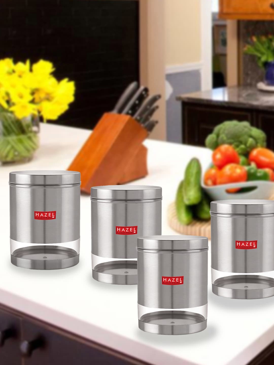 

HAZEL Set Of 4 Stainless Steel Food Container 2.2 L Each, Silver