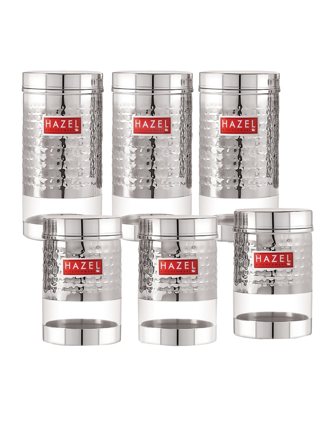 

HAZEL Set Of 6 Stainless Steel Containers Jars, Silver