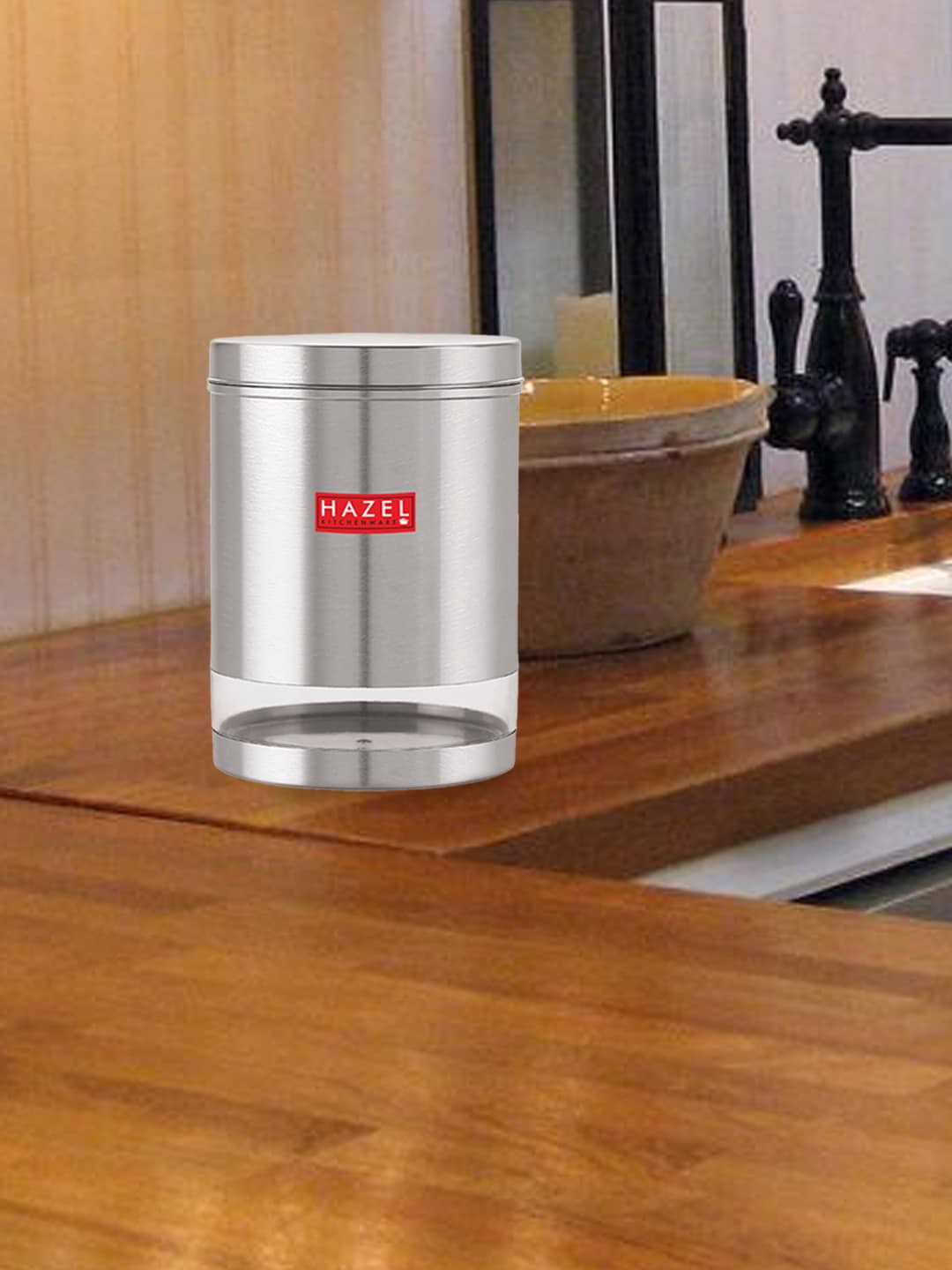 

HAZEL Transparent & Stainless Steel Kitchen Storage Jars 3 L, Silver