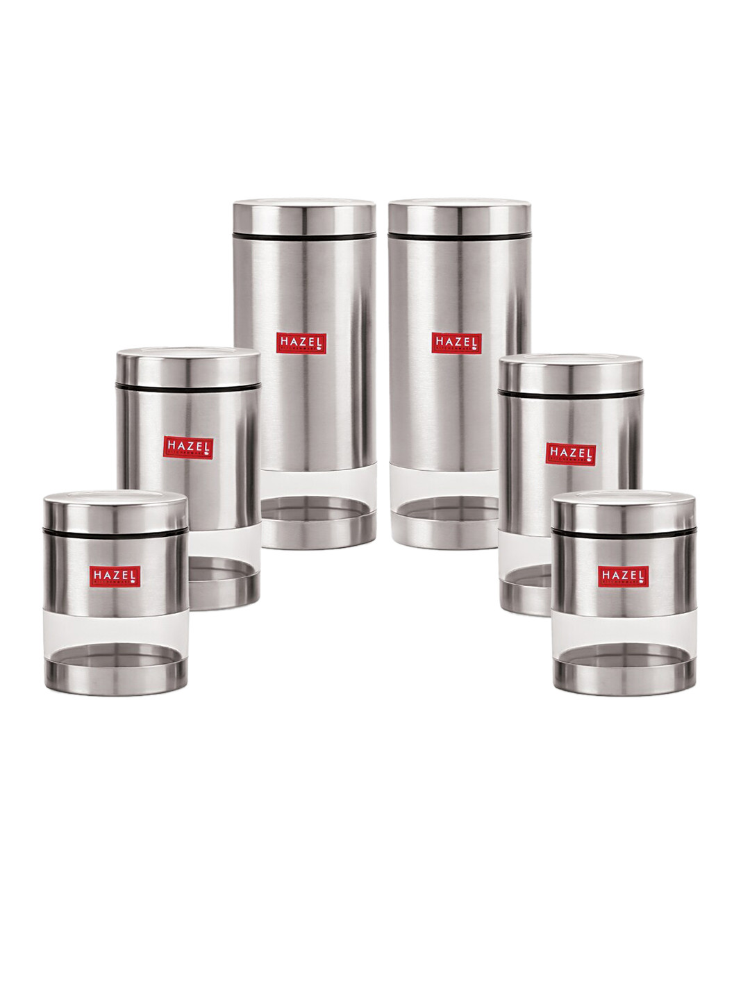 

HAZEL Set of 6 Silver Stainless Steel Kitchen Storage Jars