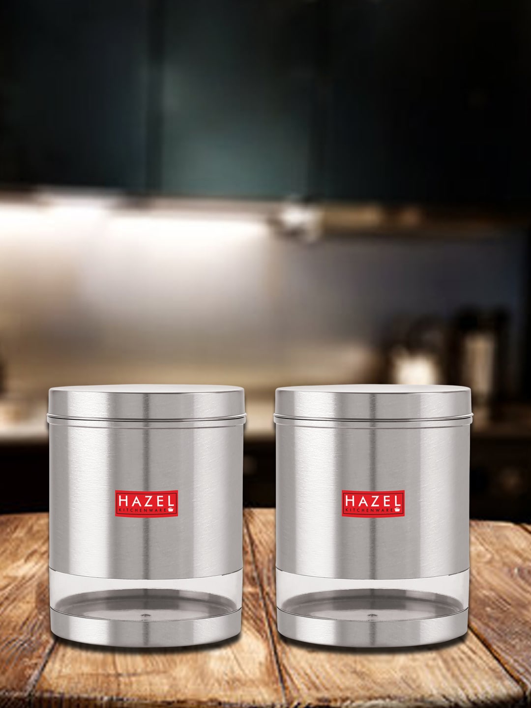 

HAZEL Set Of 2 Stainless Steel Storage Jars 2.5 L Each, Silver