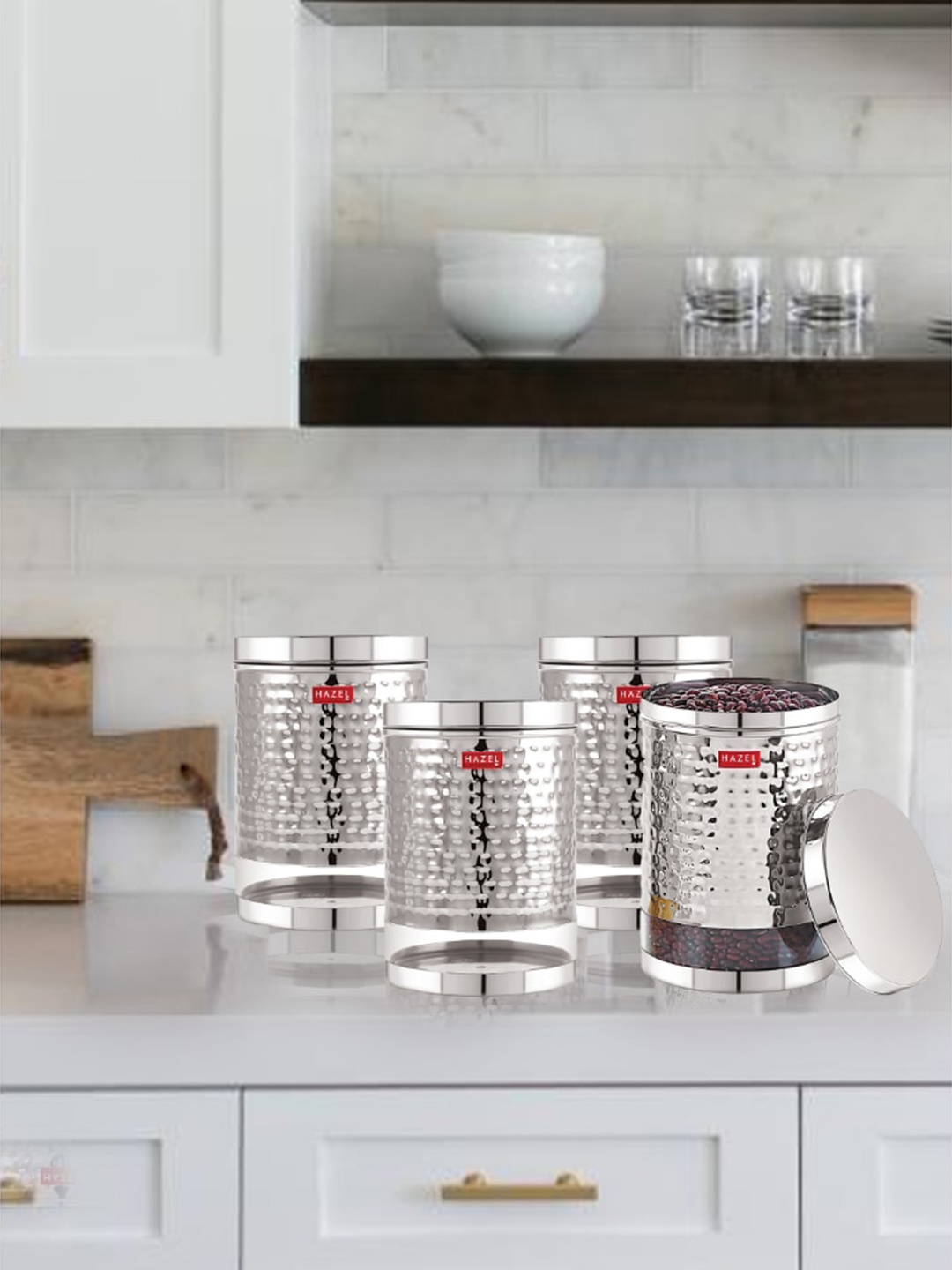 

HAZEL Set Of 4 Stainless Steel Storage Jars 2.5L Each, Silver