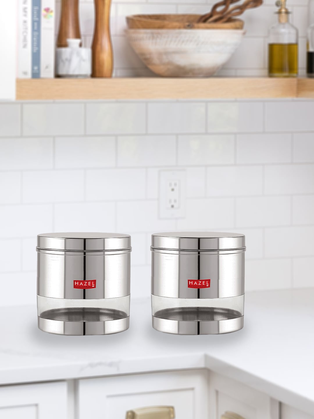 

HAZEL Set Of 2 Transparent Stainless Steel Kitchen Storage Jar 1.5Ltr Each, Silver