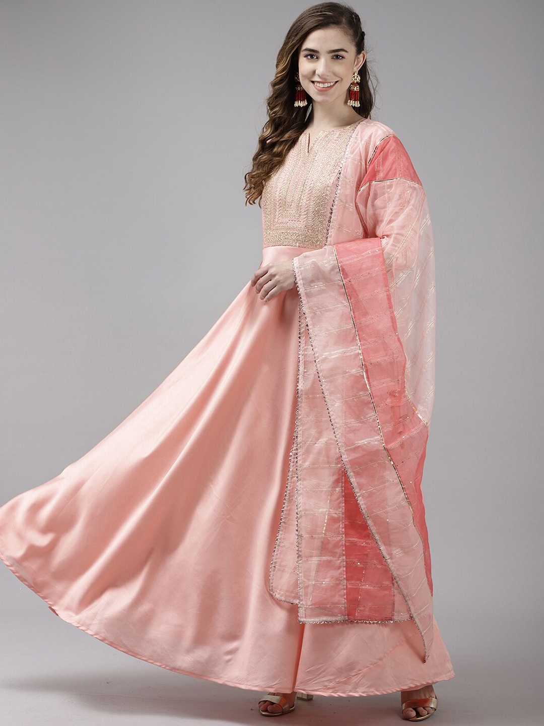 

Indo Era Women Ethnic Motifs Embroidered Sequinned Kurta with Trousers & With Dupatta, Pink