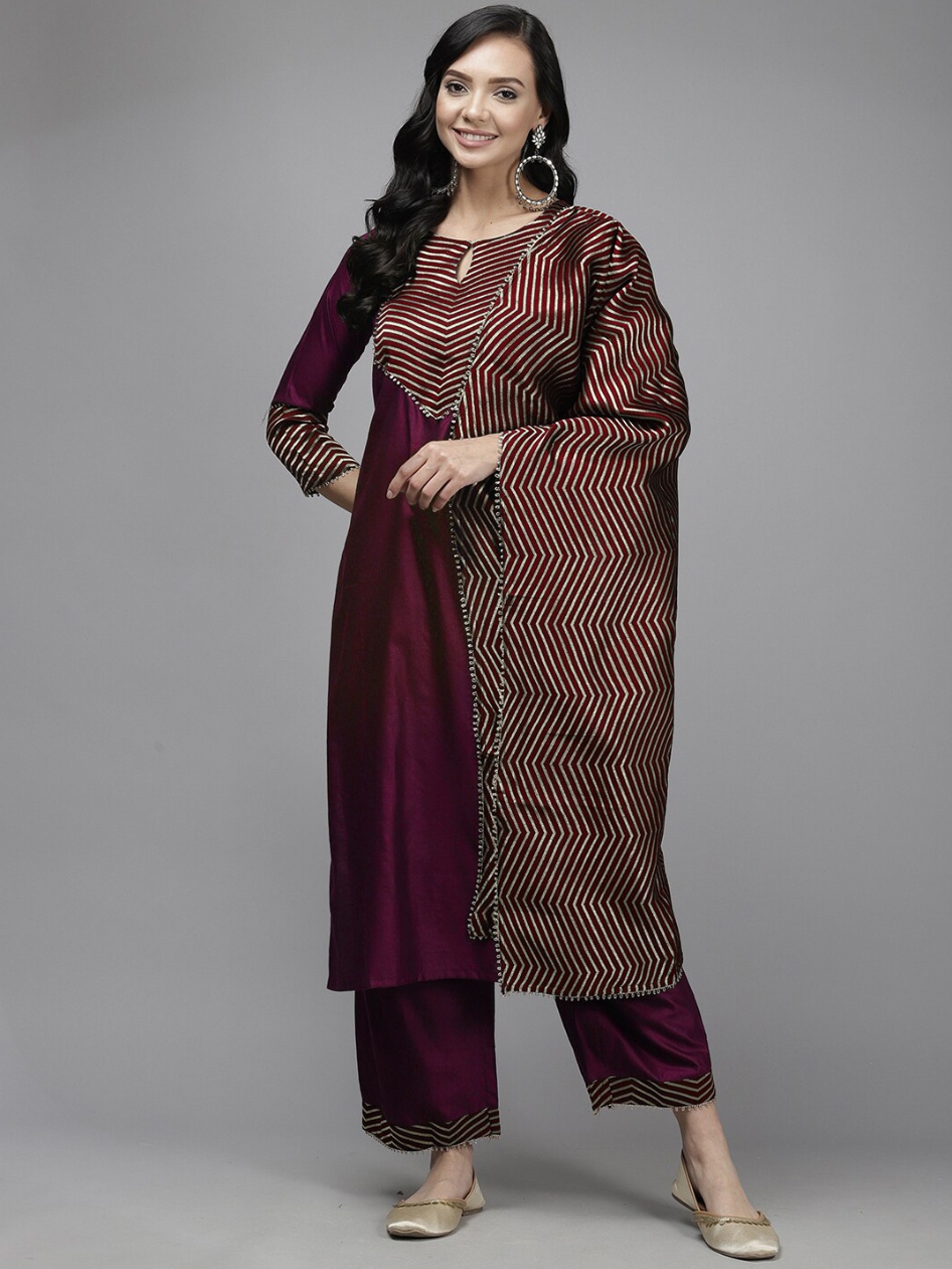 

Indo Era Women Yoke Design Kurta with Palazzos & With Dupatta, Magenta