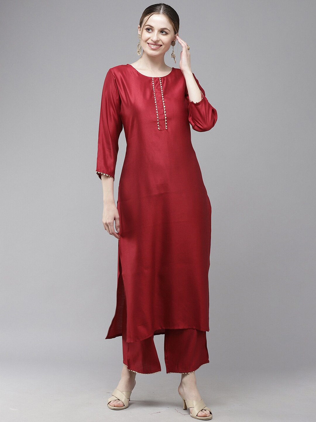 

Indo Era Women Gotta Patti Kurta with Palazzos, Maroon