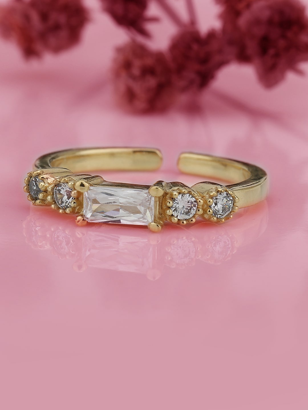 

Carlton London Gold-Plated CZ Studded Adjustable Finger Ring