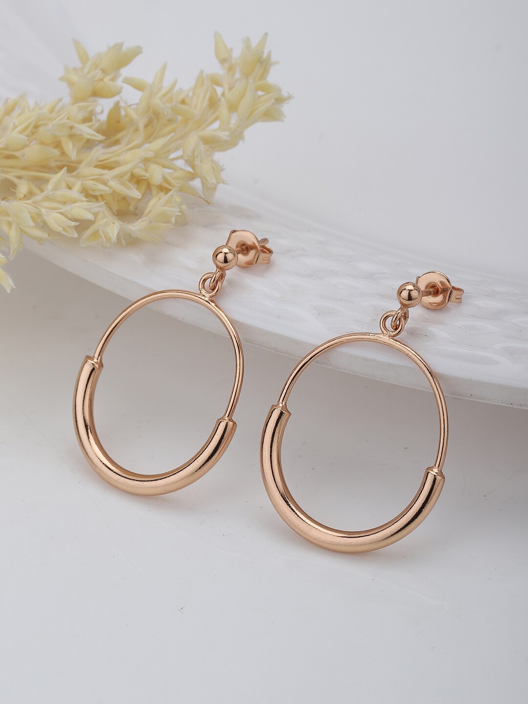 

Carlton London Women Rose Gold Plated Oval Drop Earrings