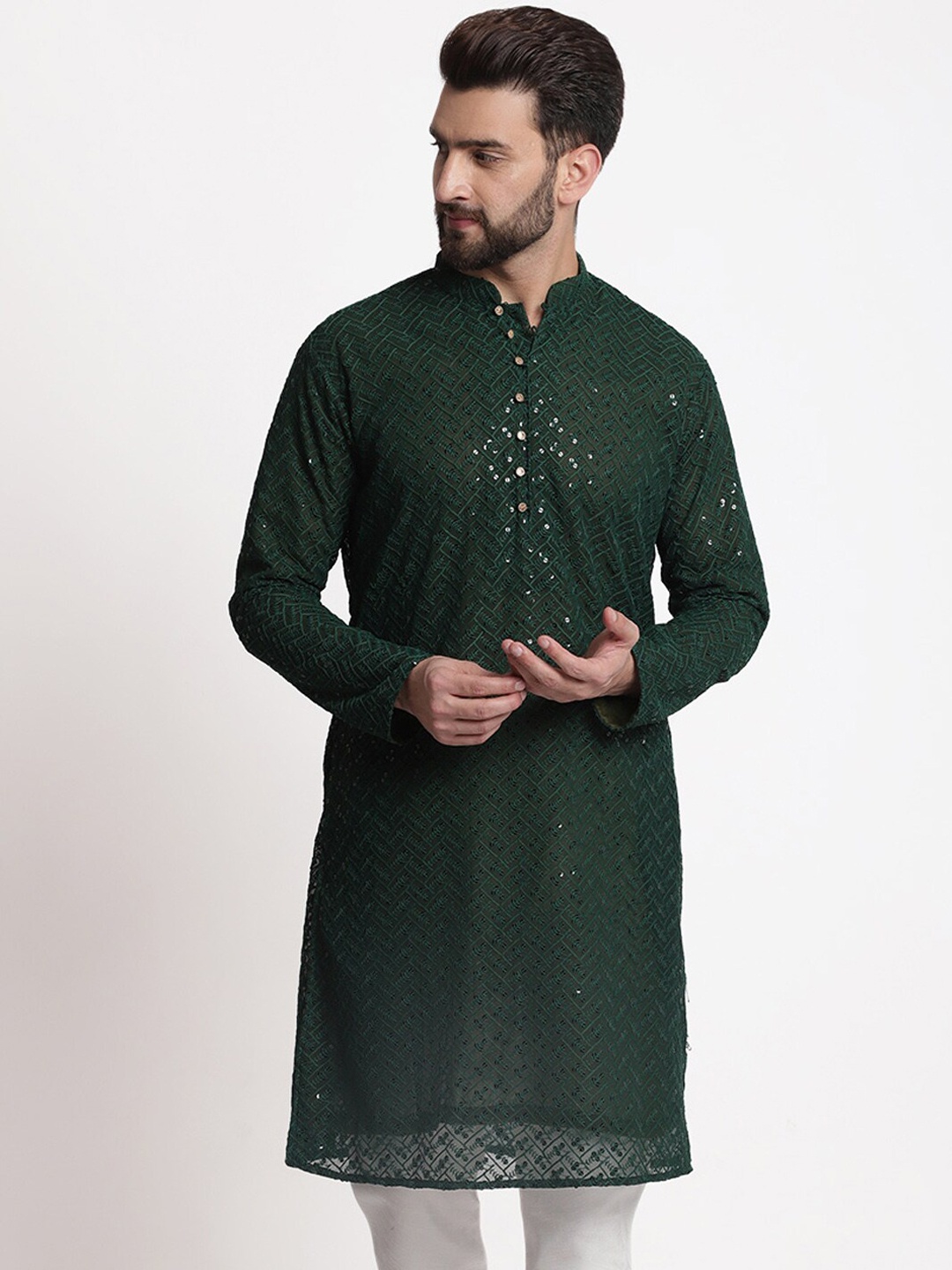 

TREEMODA Ethnic Motifs Sequinned Kurta, Green