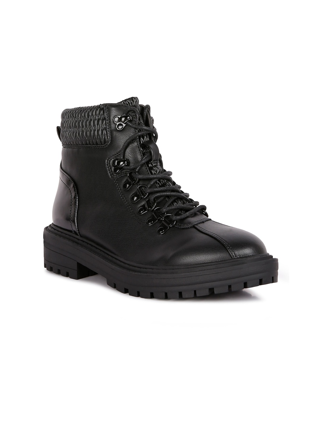 

London Rag Women Quilt Collar Ankle Length Winter Boots, Black