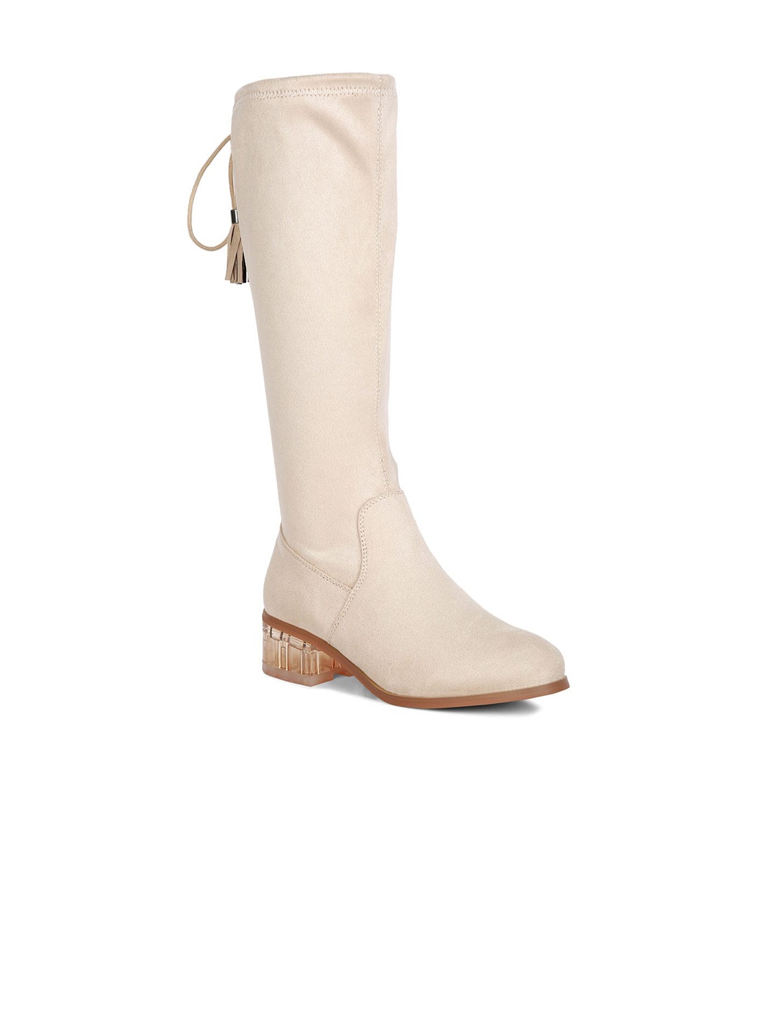 

London Rag Women Tassels Detail Short Heel Calf Boots, Beige