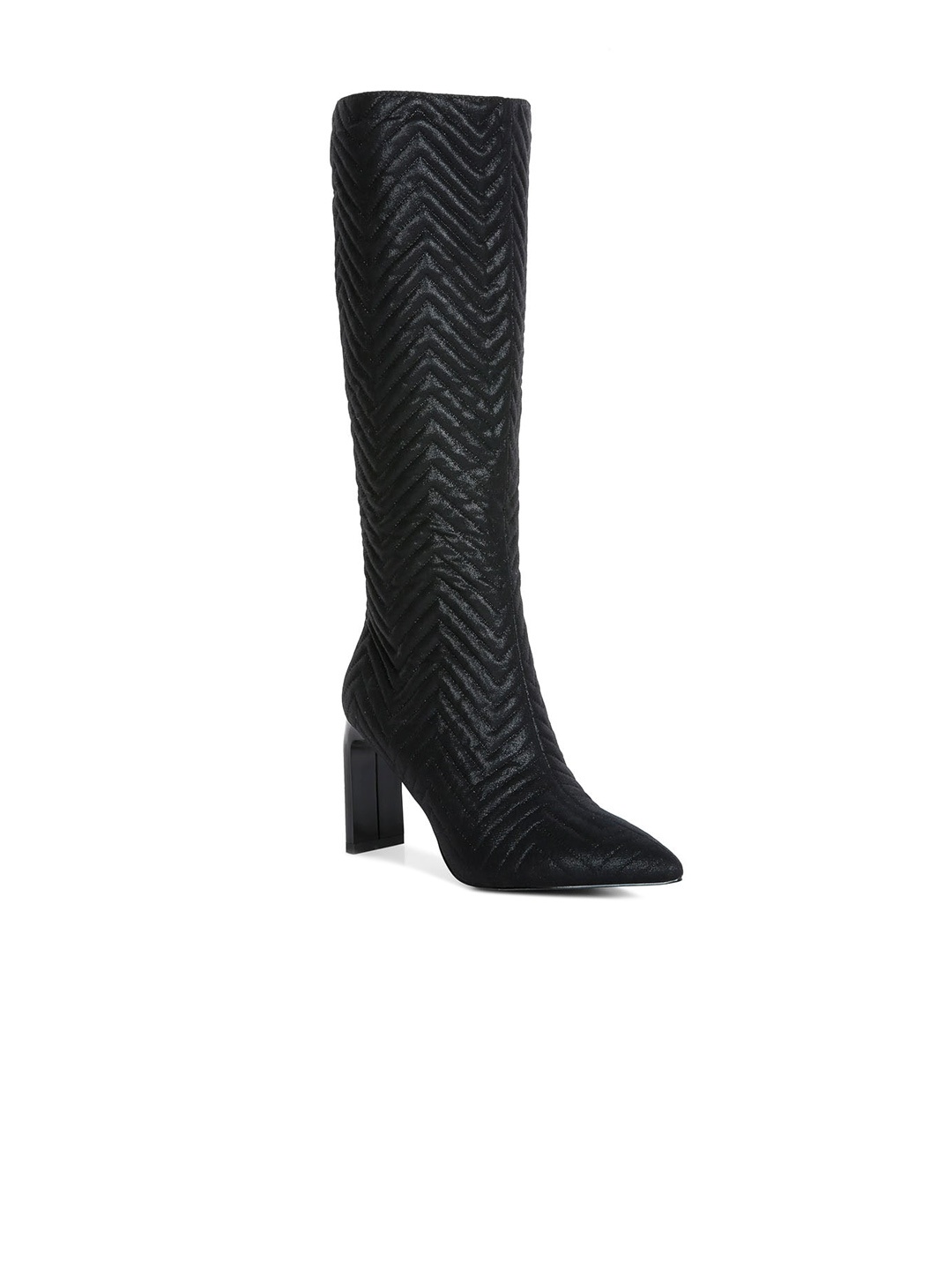 

London Rag Women Quilted High Heeled Calf Length Winter Boots, Black
